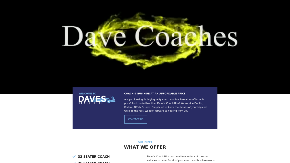 Dave's Coach Hire - Coach & Bus Hire Dublin, Kildare, Offaly, Laois - Jamorano Creative Digital