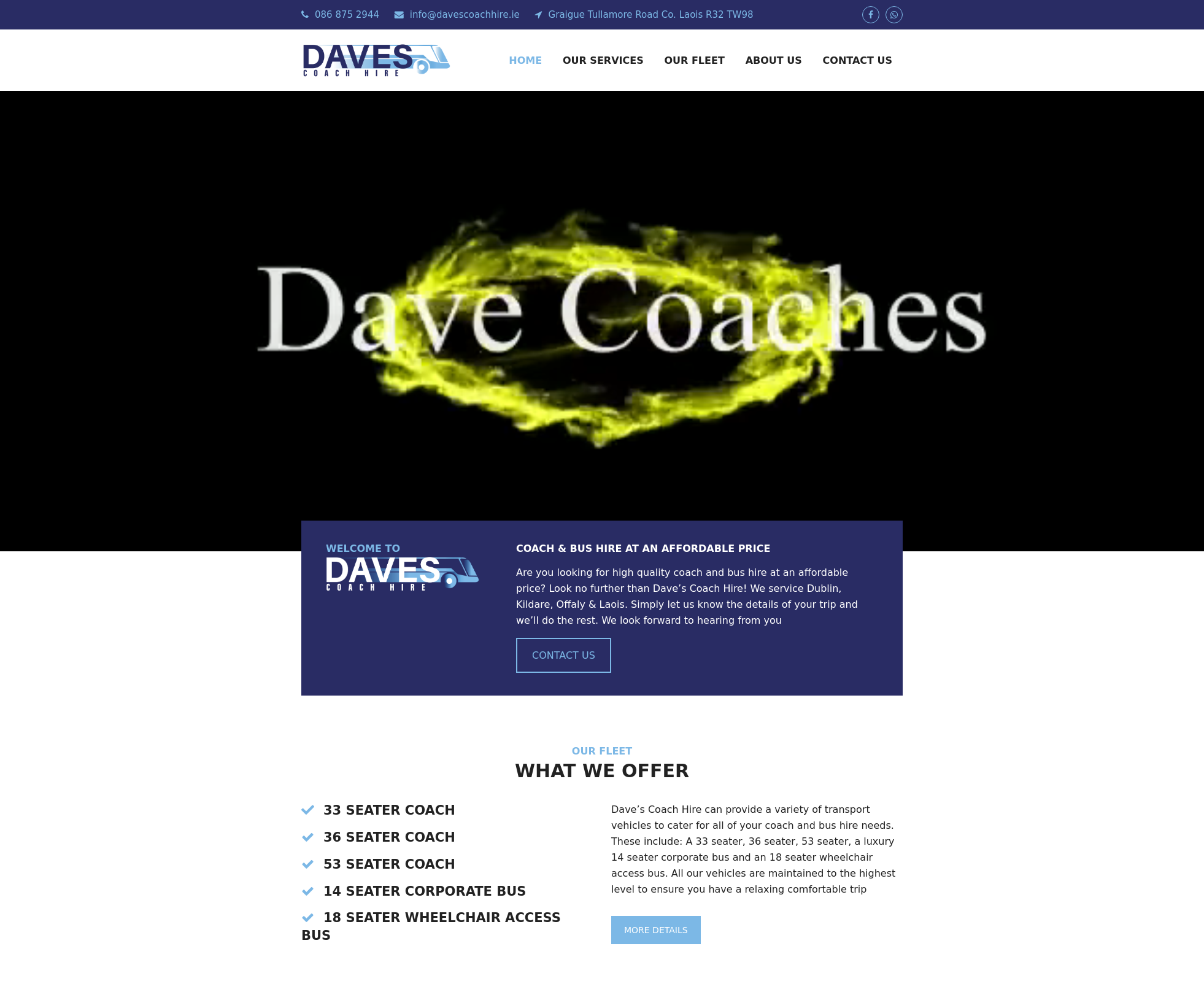 Dave's Coach Hire - Coach & Bus Hire Dublin, Kildare, Offaly, Laois - Jamorano Creative Digital